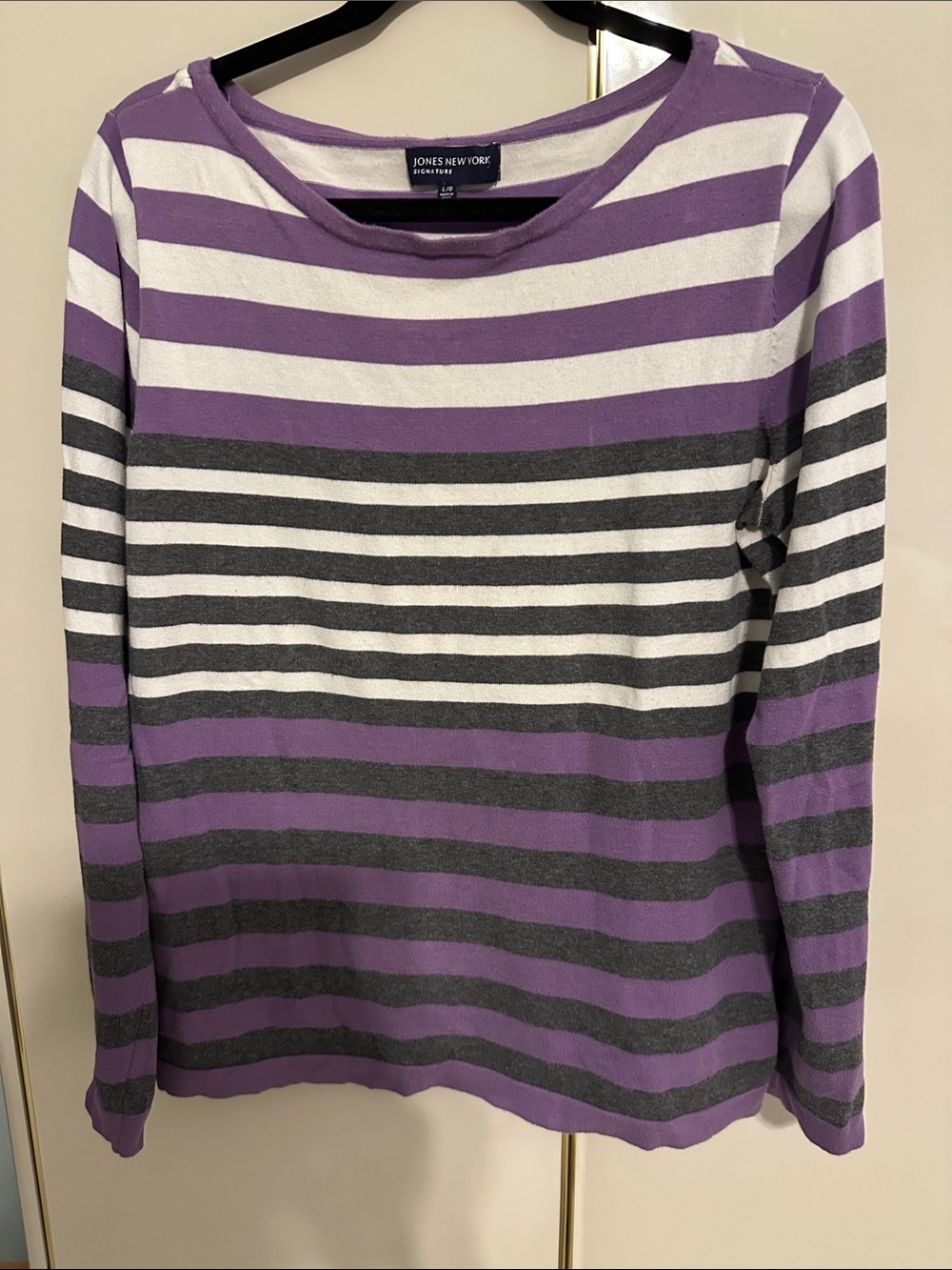 Jones New York Purple, Gray & White Striped Top